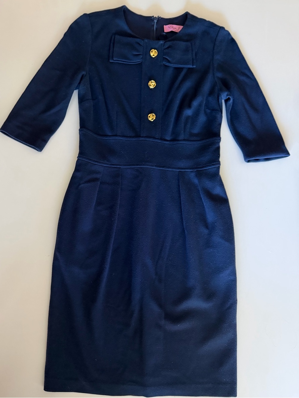 Classic Navy Bow-Accent Eliza J Sheath Dress size 4